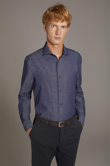 FRENCH COLLAR SLIM FIT CASUAL SHIRT DK DENIM
