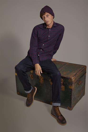 FRENCH COLLAR SLIM FIT CASUAL SHIRT BORDEAUX