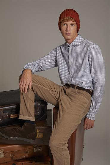 FRENCH COLLAR SLIM FIT CASUAL SHIRT CREAM/BLUE