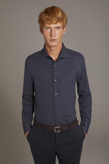 FRENCH COLLAR SLIM FIT CASUAL SHIRT DK BLUE
