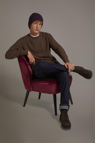 ROUND NECK SWEATER LT BROWN