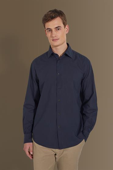 french collar slim fit casual shirt DK BLUE