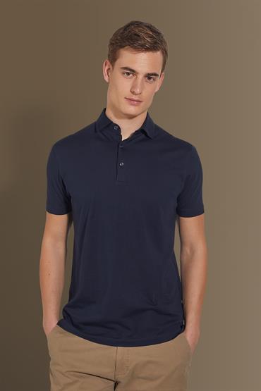 short sleeves french collar polo DK BLUE