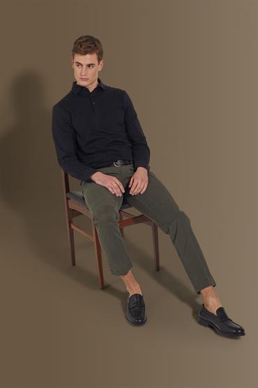 long sleeves french collar polo BLACK