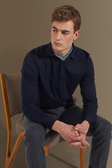 long sleeves french collar polo DK BLUE