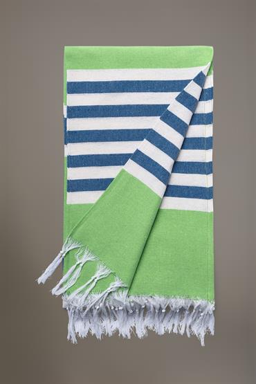 BEACH TOWEL 100X175CM +7CM FR X 2 LT GREEN/BLUE