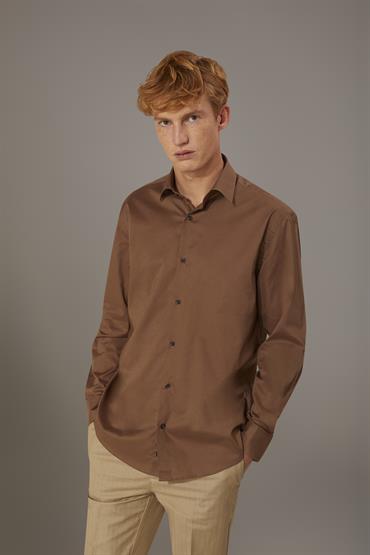FRENCH COLLAR BAGGY FIT SHIRT LT BROWN