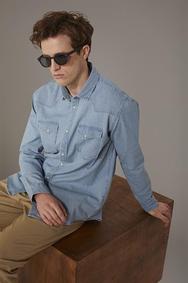 FRENCH COLLAR BAGGY FIT SHIRT BLUE