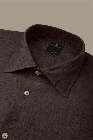 french collar classic fit casual shirt BROWN