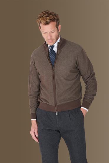 full zip sweater BROWN MEL