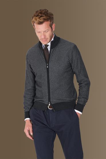 full zip sweater DK GREY MEL