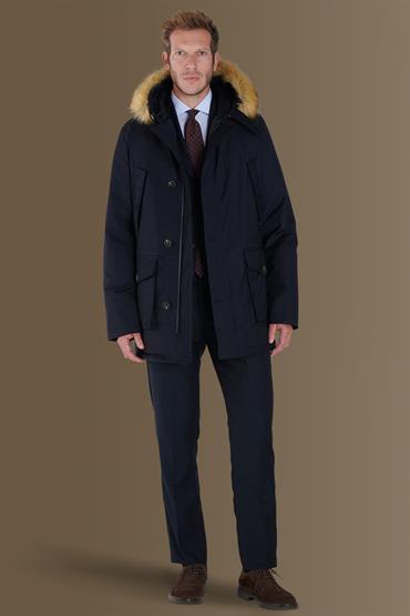PADDED JACKET WITH FUR DK BLUE