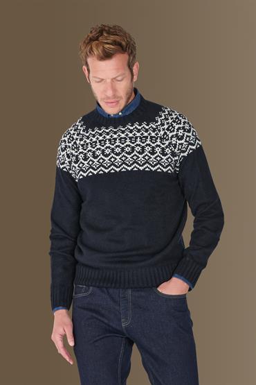 round neck sweater BLUE/IVORY
