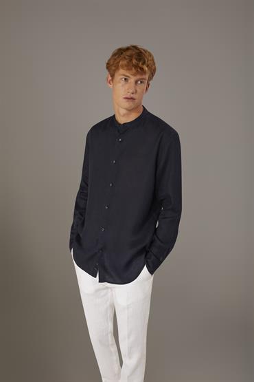 COREAN COLLAR SHIRT DK BLUE