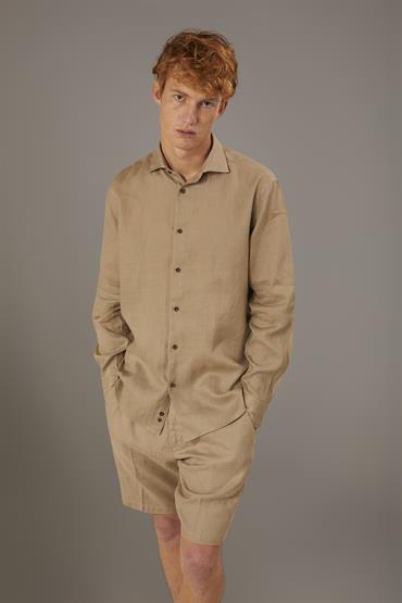 FRENCH COLLAR BAGGY FIT SHIRT BEIGE