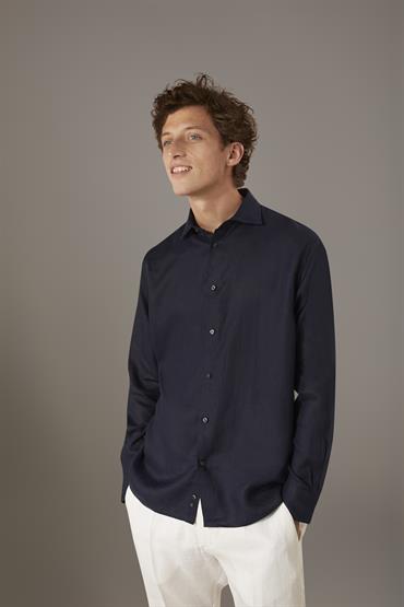 FRENCH COLLAR BAGGY FIT SHIRT DK BLUE