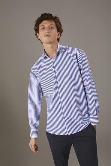 FRENCH COLLAR SHIRT BAGGY FIT WHITE/BLUE
