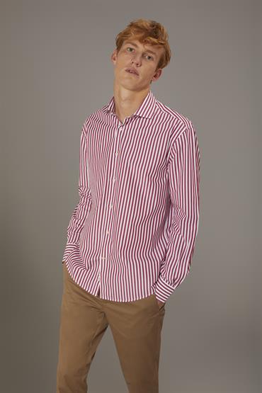 FRENCH COLLAR SHIRT BAGGY FIT WHITE/BORDEAUX