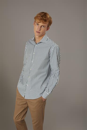 FRENCH COLLAR SHIRT BAGGY FIT WHITE/GREEN