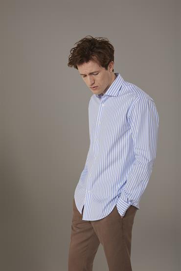 FRENCH COLLAR SHIRT BAGGY FIT WHITE/SKY