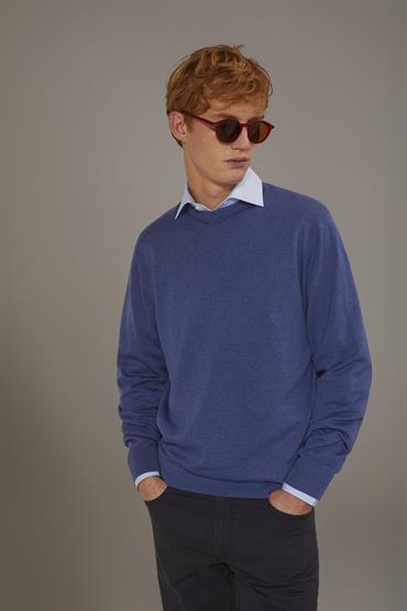 ROUND NECK SWEATER CERULEAN MEL