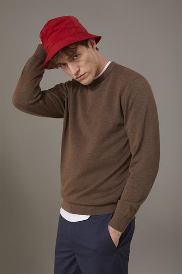 ROUND NECK SWEATER LT BROWN MEL