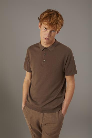 KNITTED POLO LT BROWN