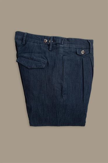 CHINO TROUSERS WITH DOUBLE PINCES AND TURN UP HE<br/>VARIANTE : DENIM