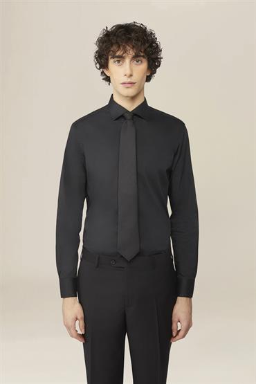 french collar slim fit shirt BLACK