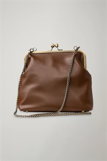 ECO LEATHER CLUTCH BROWN