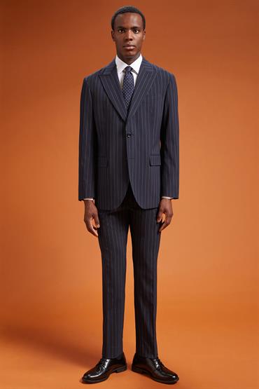 PEAK LAPEL SINGLE BREASTED SUIT DK BLUE