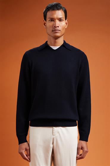 DERBY COLLAR KNIT DK BLUE