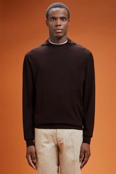 LONG SLEEVES POLO COLLAR DK BROWN