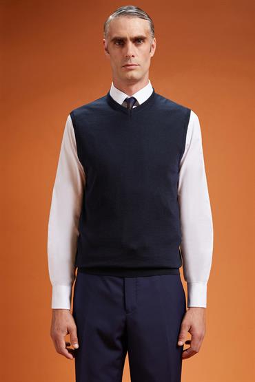 V NECK VEST DK BLUE