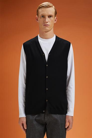 V NECK VEST - BUTTONS BLACK