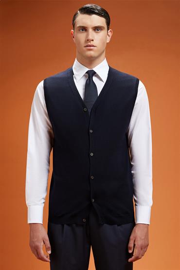 V NECK VEST - BUTTONS DK BLUE