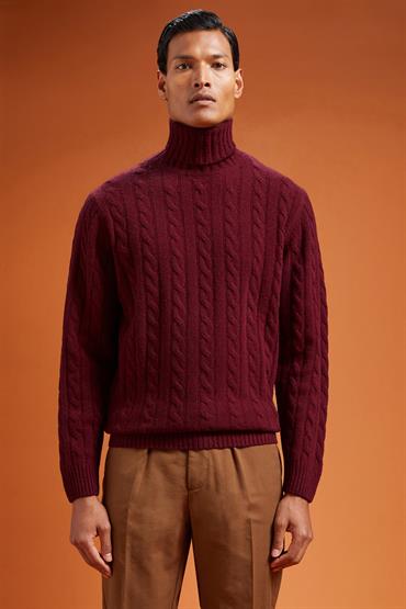 TURTLENECK KNIT CABLE BORDEAUX