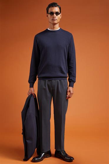 TROUSERS WITH DOUBLE PINCES DK BLUE