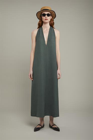 LONG DRESS WITH CROSSED BACK MILITARY
