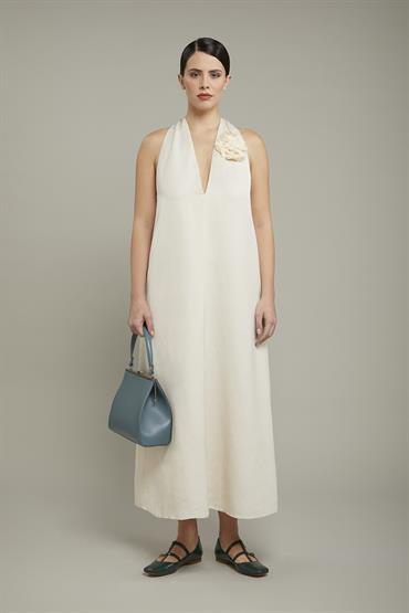 LONG DRESS WITH CROSSED BACK OFF WHITE