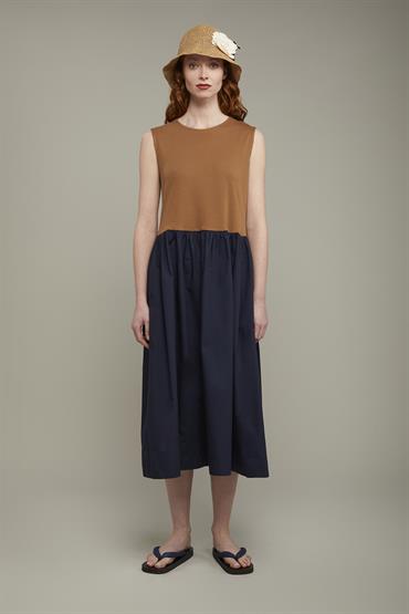 UNSLEEVES DRESS LT BROWN/DK BLUE