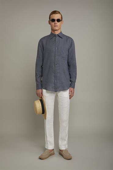 BUTTON DOWN COLLAR BAGGY FIT STEEL