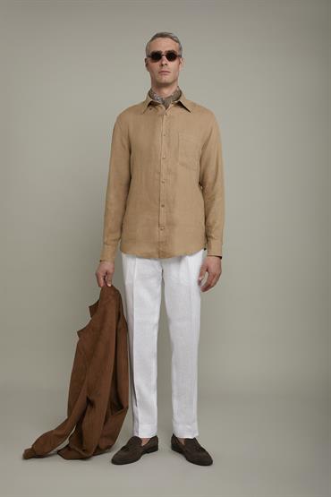 BUTTON DOWN COLLAR BAGGY FIT TAUPE