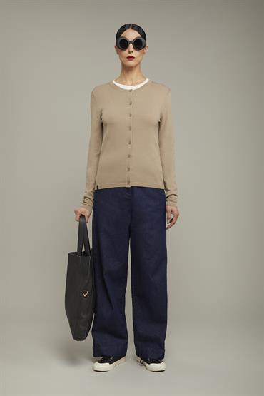ROUND NECK CARDIGAN SAND