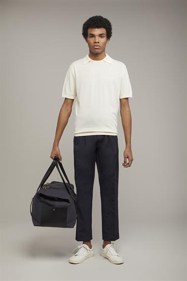 SHORT SLEEVES KNITTED RUOND NECK POLO OFF WHITE