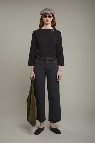 T-SHIRT BOAT NECK LONG SLEEVES BLACK