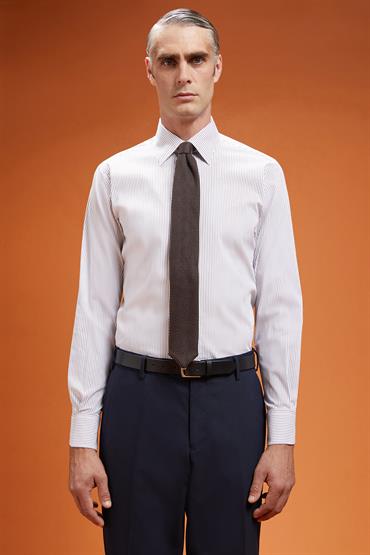 CLASSIC COLLAR REGULAR FIT WHITE/DK BROWN
