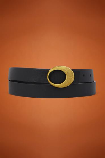 VINTAGE BELT 25MM BLACK/ANTIQUE BRASS