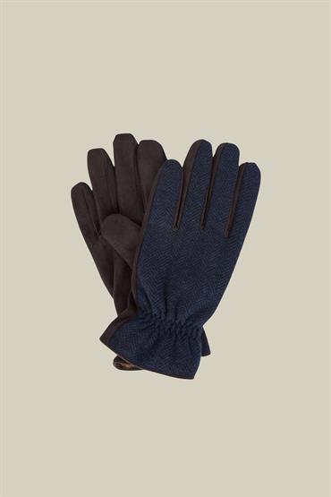 TWEED/SUEDE GLOVES DK BLUE/BROWN