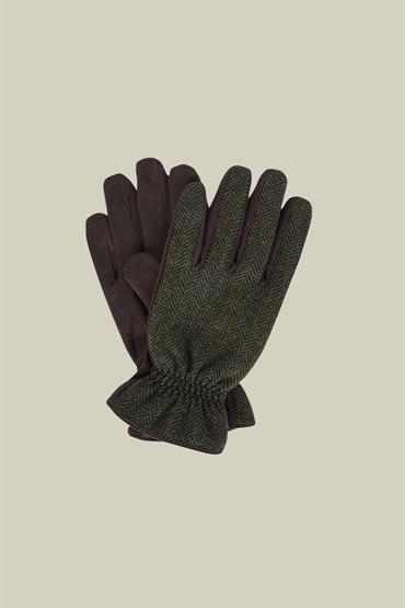 HERRINGBONE/SUEDE GLOVES FOREST GREEN/BROWN